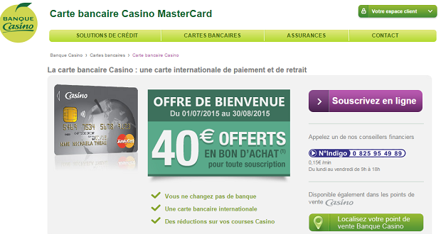 Capture d’écran du site de Banque Casino