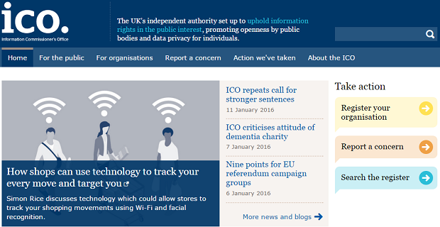 Capture d’écran de la page d’accueil du site de l’ICO