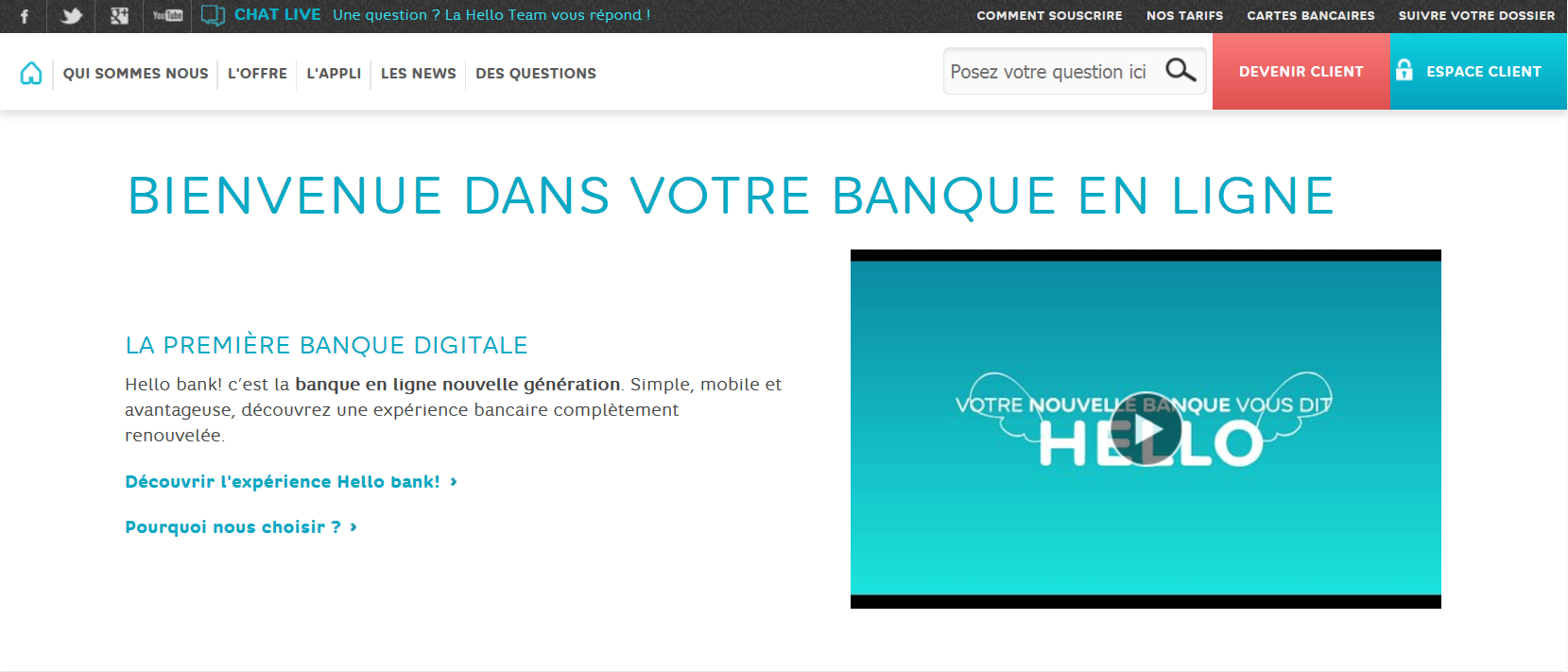 Capture d'écran du site Hello banque
