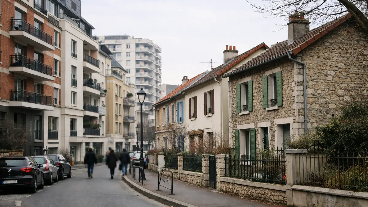 Rue &agrave; Montreuil avec immeubles et maisons
