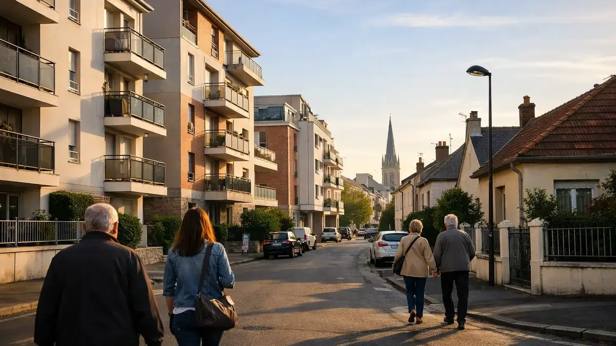 Rue &agrave; Orl&eacute;ans avec immeubles et maisons individuelles