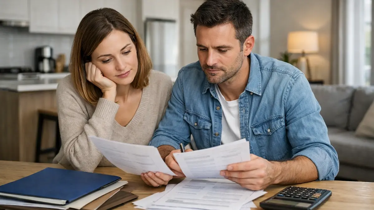Un couple examine des documents de crédit immobilier à la maison