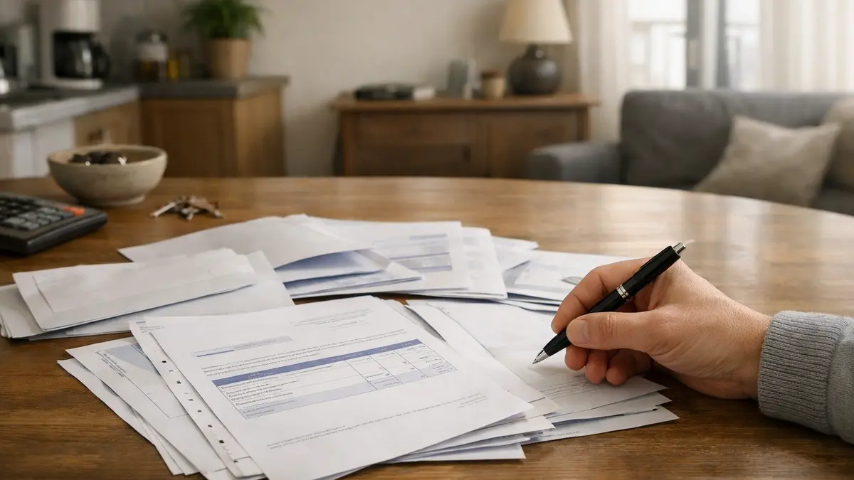 Documents de loyer et dossier d’aide au logement sur une table