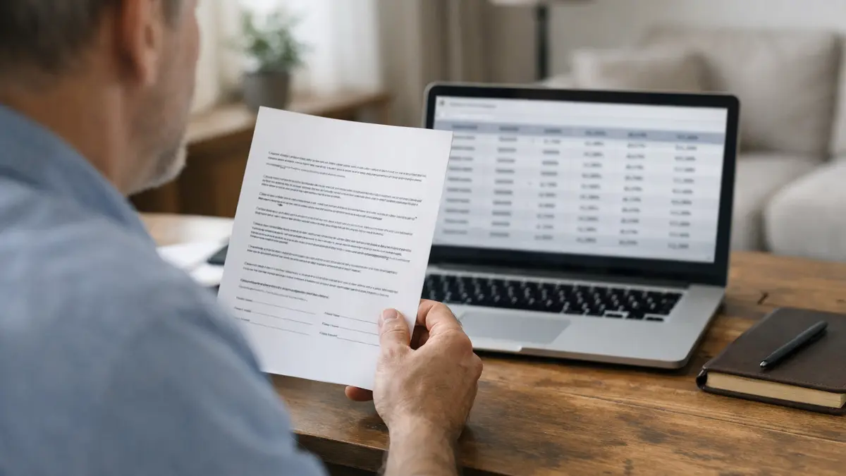 Propri&eacute;taire examinant des paiements de loyer sur ordinateur