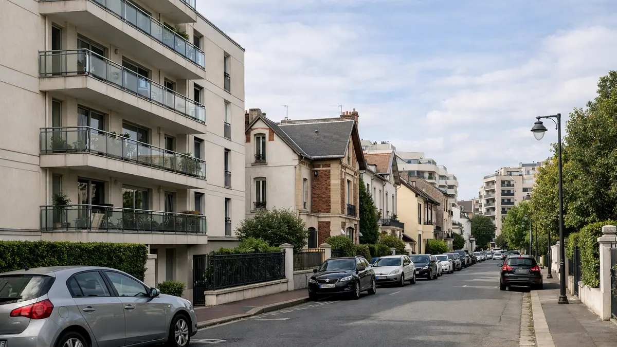 Rue r&eacute;sidentielle &agrave; Boulogne-Billancourt avec logements