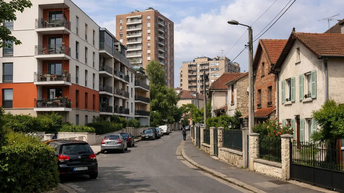 Immeubles et maisons dans une rue de Montreuil