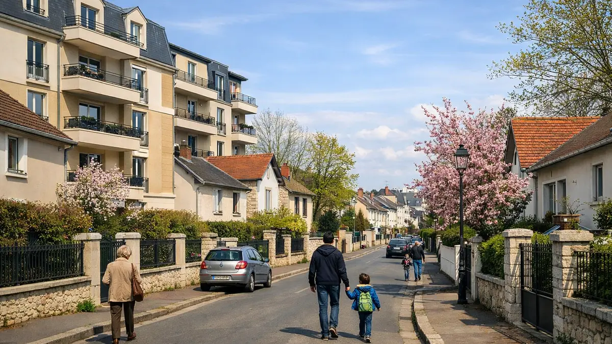 Rue r&eacute;sidentielle &agrave; Orl&eacute;ans avec immeubles et maisons