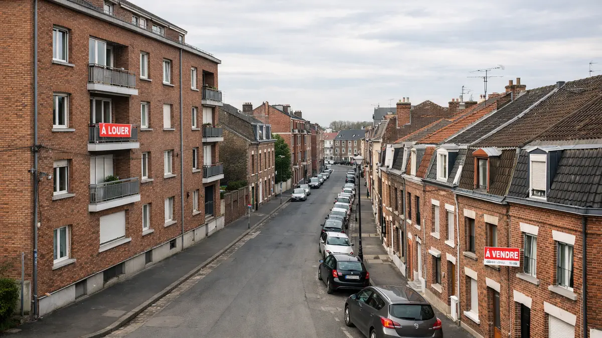 Rue de Roubaix avec immeubles et maisons, immobilier