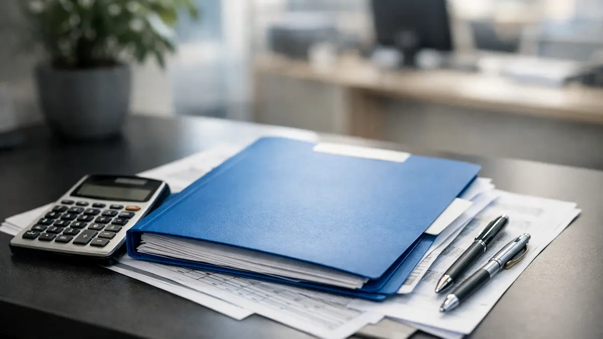 Dossier de pr&ecirc;t immobilier et documents bancaires sur un bureau