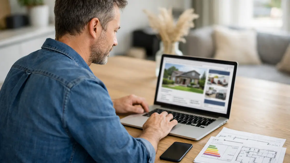 Particulier rédigeant une annonce immobilière sur ordinateur