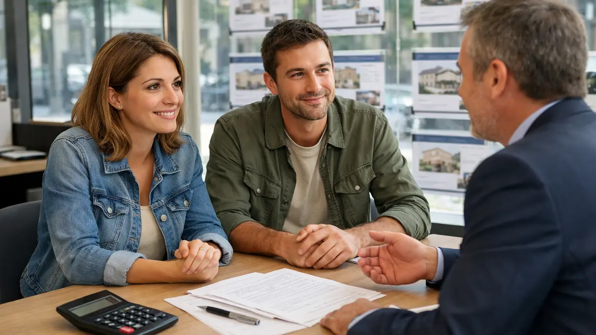 Couple en rendez-vous de crédit immobilier dans une agence