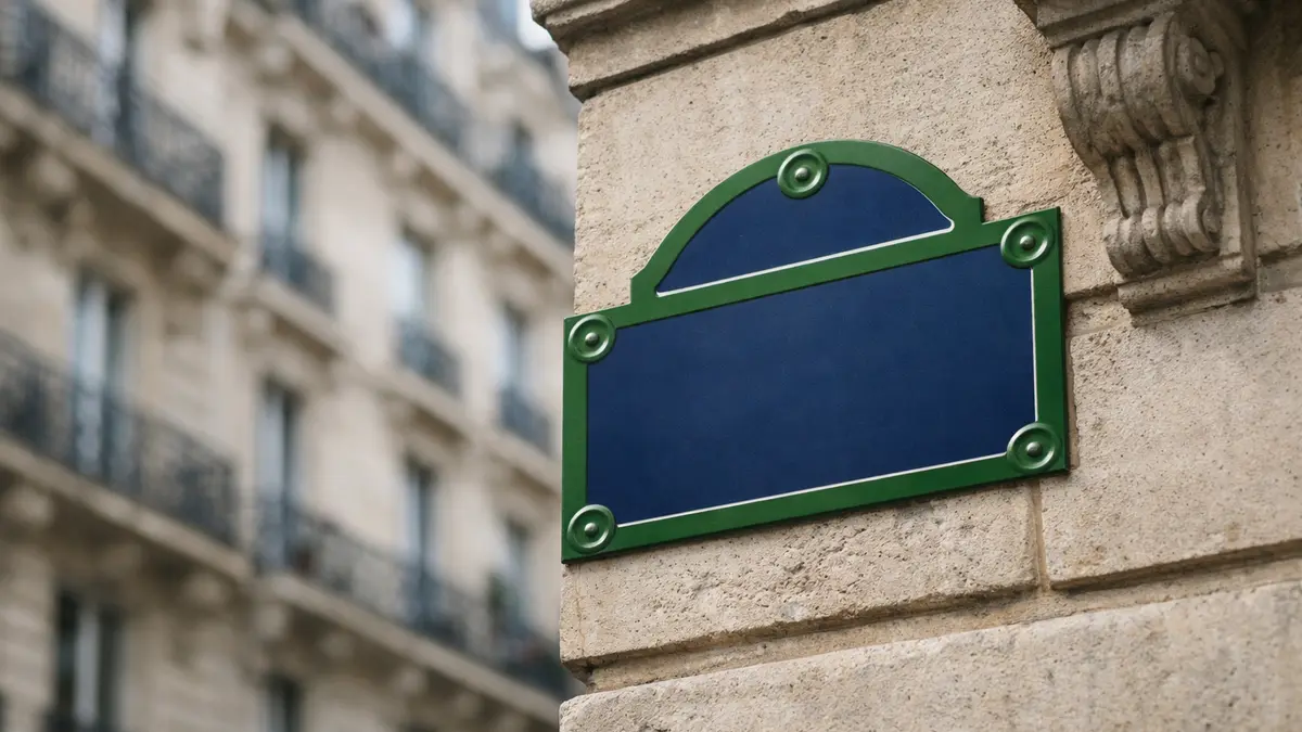 Plaque de rue à Paris sur une façade d’immeuble
