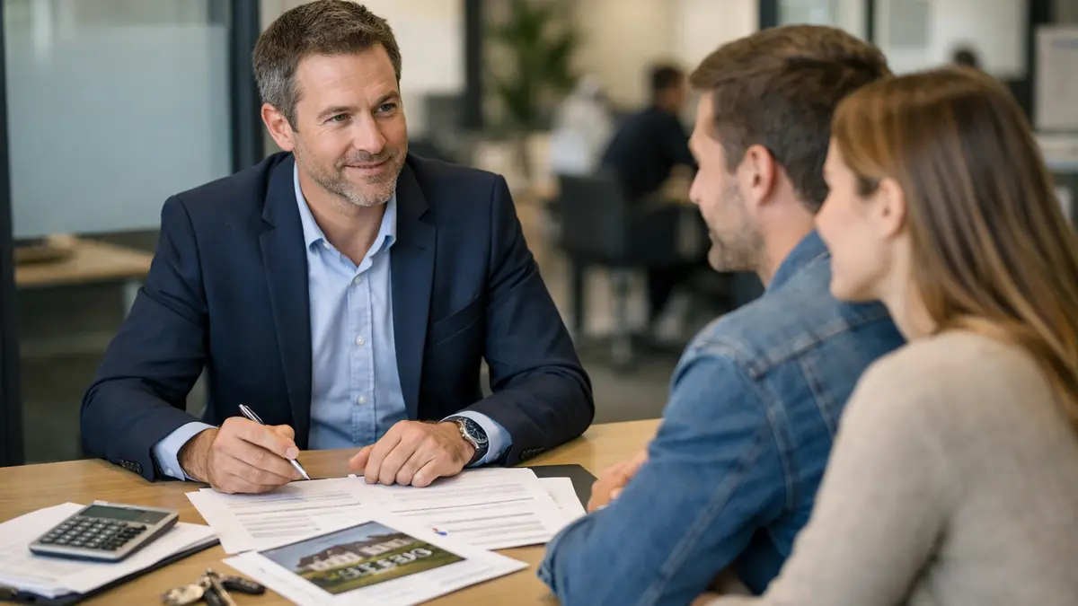 Un couple échange avec un conseiller sur un prêt immobilier