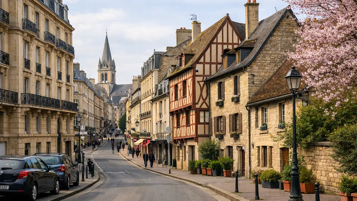 Rue r&eacute;sidentielle &agrave; Caen illustrant le march&eacute; immobilier