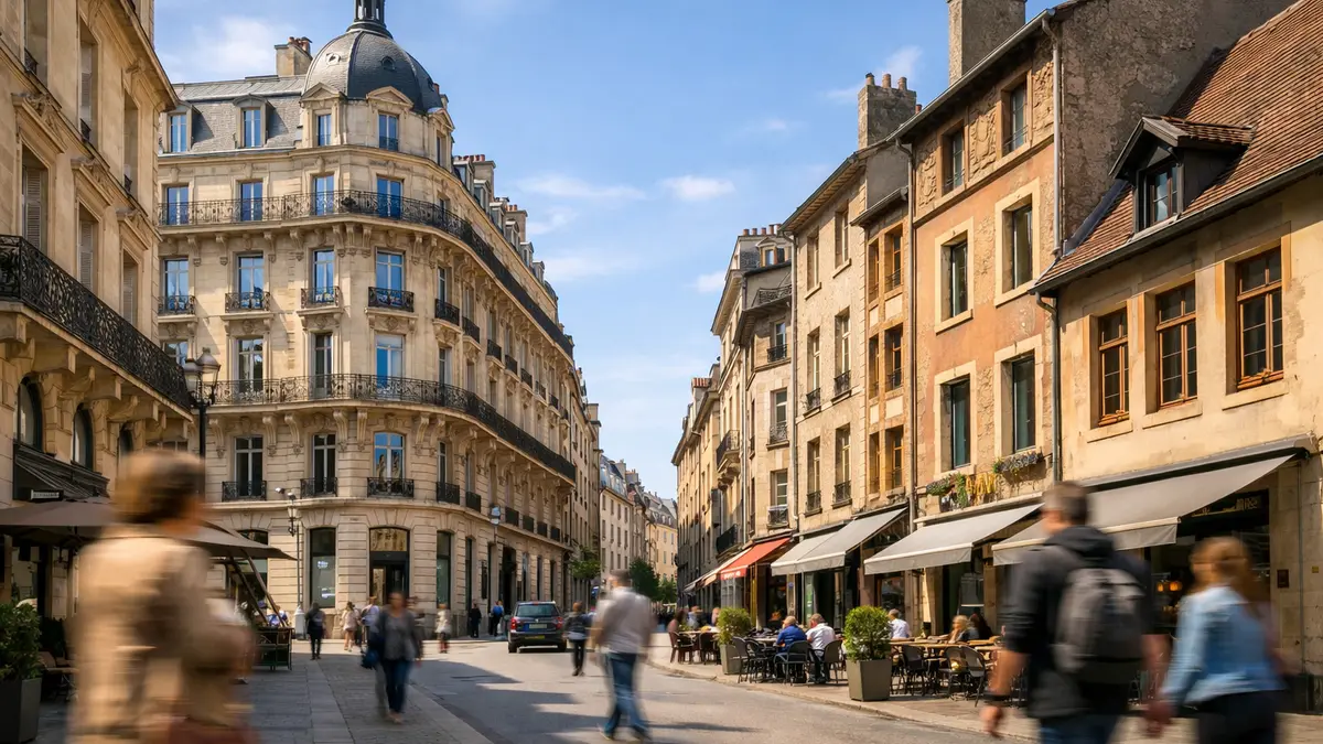 Rue du centre-ville de Nancy et immeubles r&eacute;sidentiels