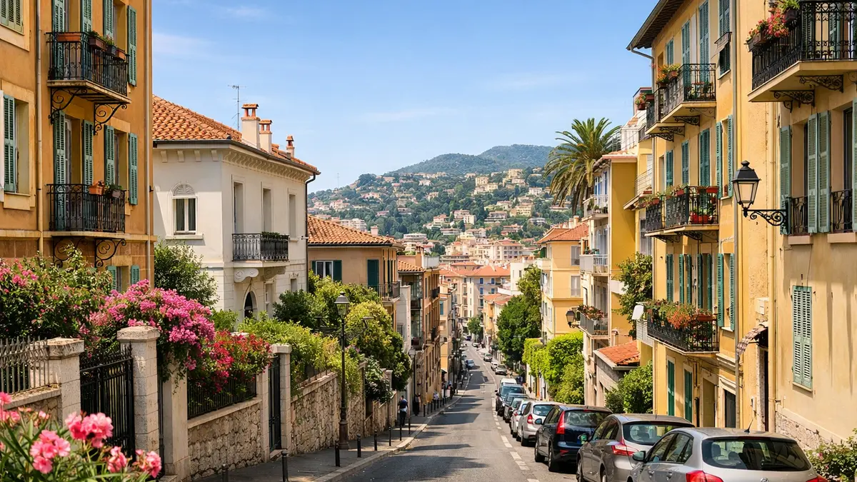 Rue &agrave; Nice avec immeubles et maisons