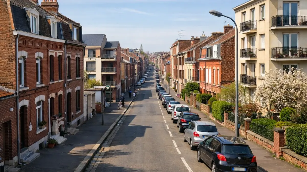Rue résidentielle à Roubaix avec maisons et immeubles