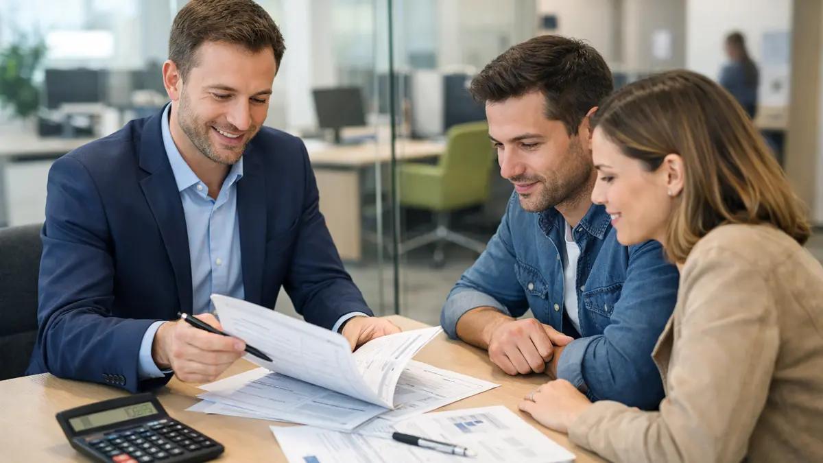 Client et conseiller examinant une ren&eacute;gociation de pr&ecirc;t immobilier