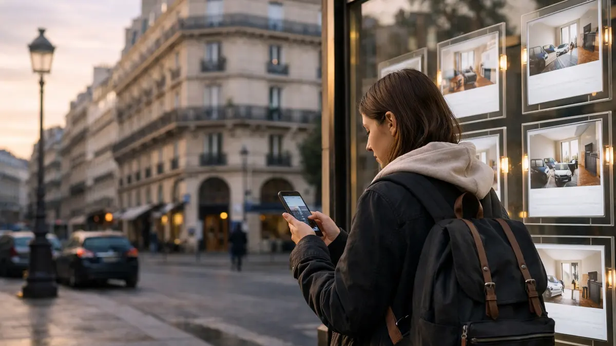 Étudiant consultant des annonces de location à Paris