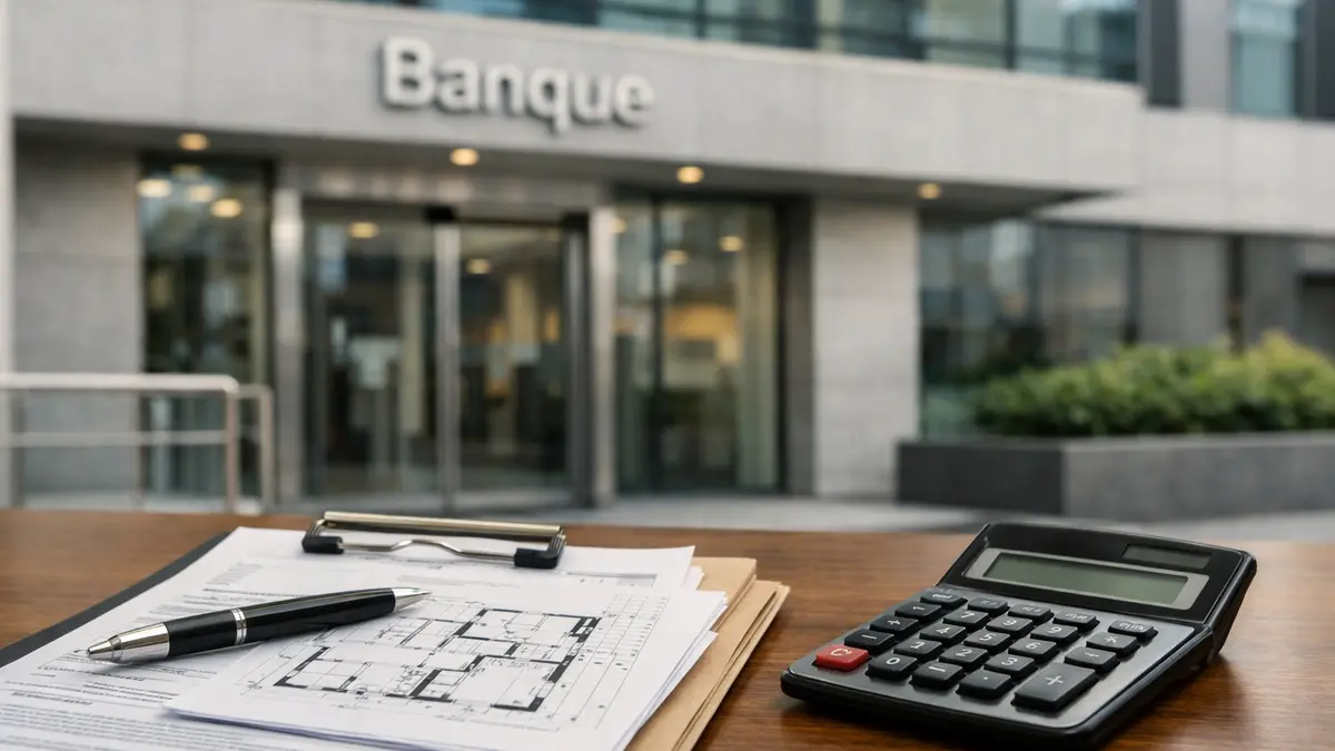 Documents de prêt immobilier devant une agence bancaire