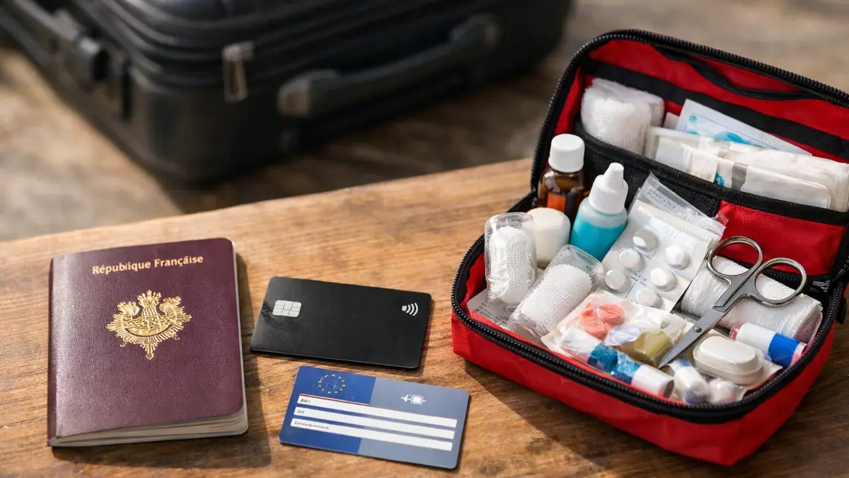 Passeport, carte bancaire et documents d’assurance voyage