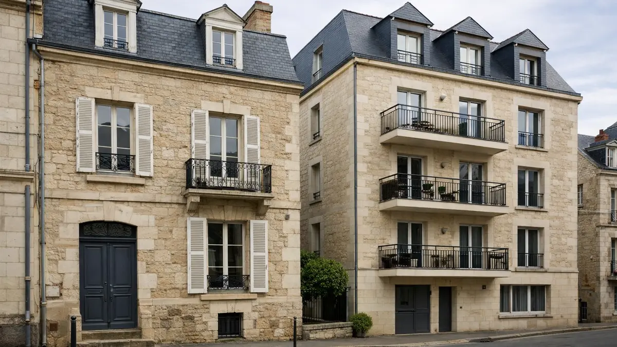 Rue résidentielle à Angers avec maisons et immeubles