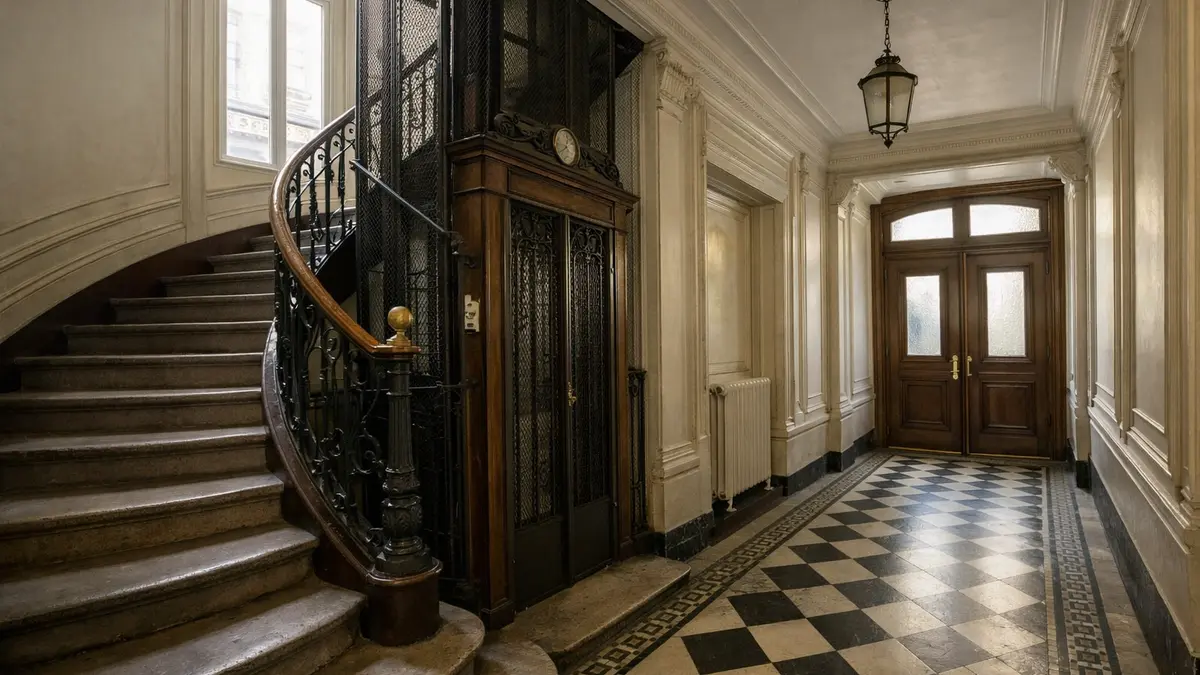 Cage d’escalier d’un immeuble ancien à Paris