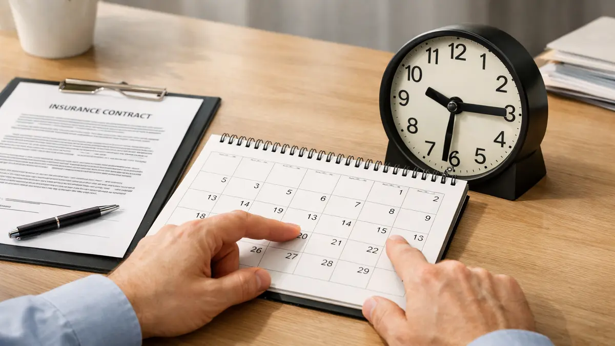 Contrat d’assurance, calendrier et horloge illustrant une attente
