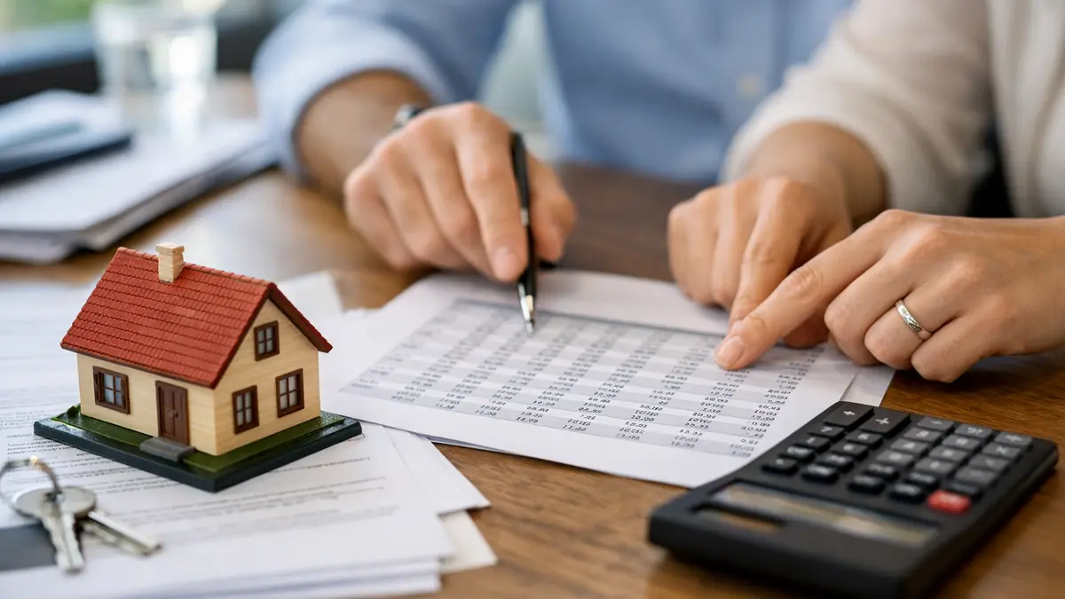 Documents de prêt immobilier et modèle de maison sur un bureau