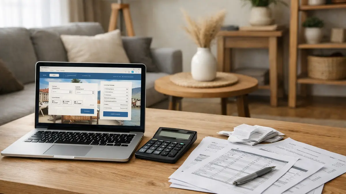 Calculatrice et documents pr&egrave;s d&rsquo;une r&eacute;servation de location courte dur&eacute;e