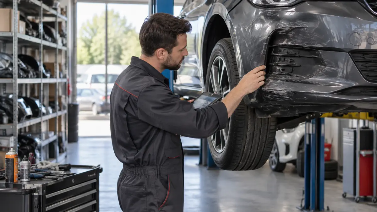 Voiture en réparation dans un atelier de carrosserie