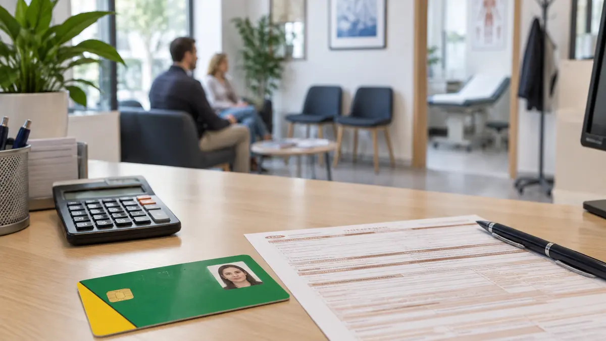 Carte Vitale et documents de mutuelle sur une table