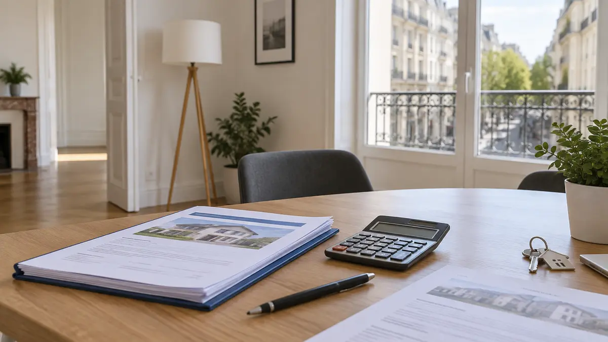 Dossier de prêt immobilier et calculatrice sur une table