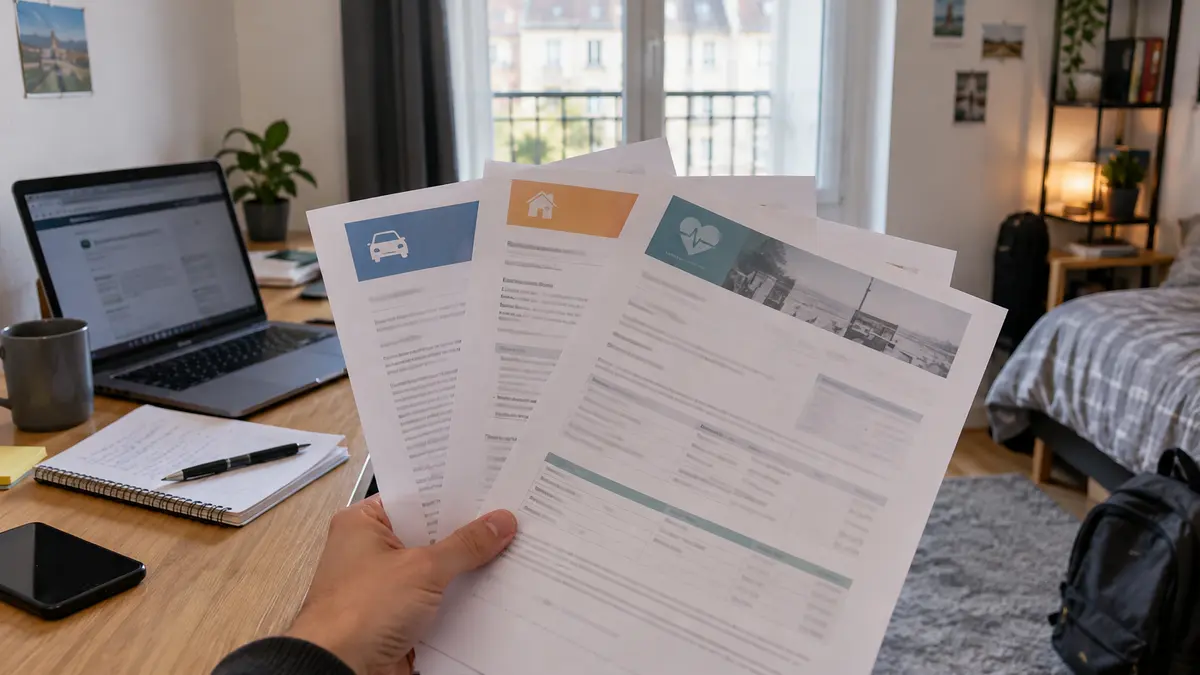 Papiers d’assurances sur un bureau d’étudiant