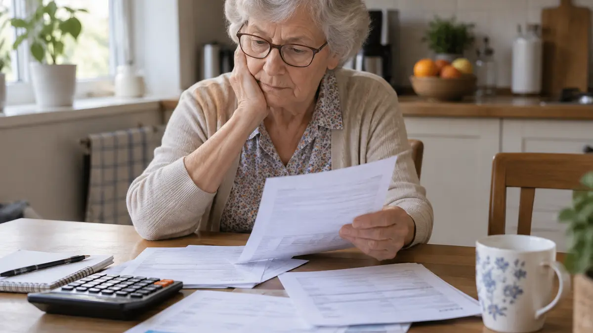 Une retraitée consulte des documents de mutuelle santé