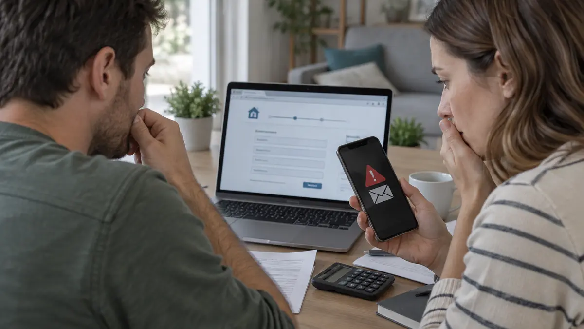 Personne v&eacute;rifiant une offre de pr&ecirc;t sur ordinateur et smartphone