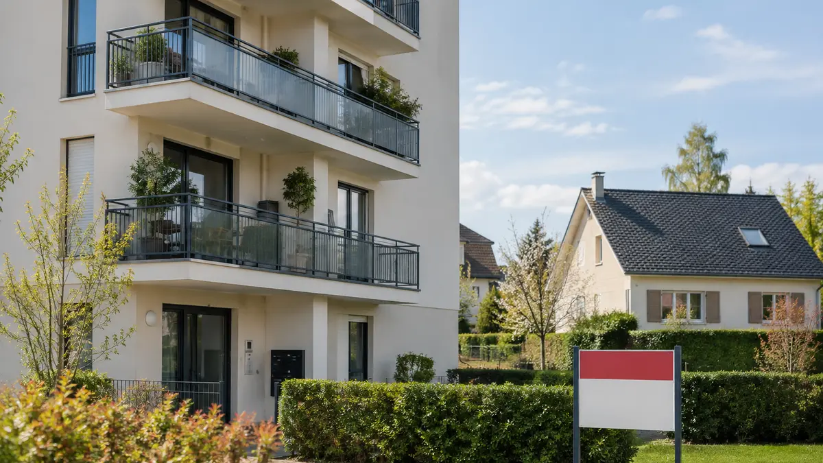 Immeubles d&rsquo;habitation avec un panneau de vente