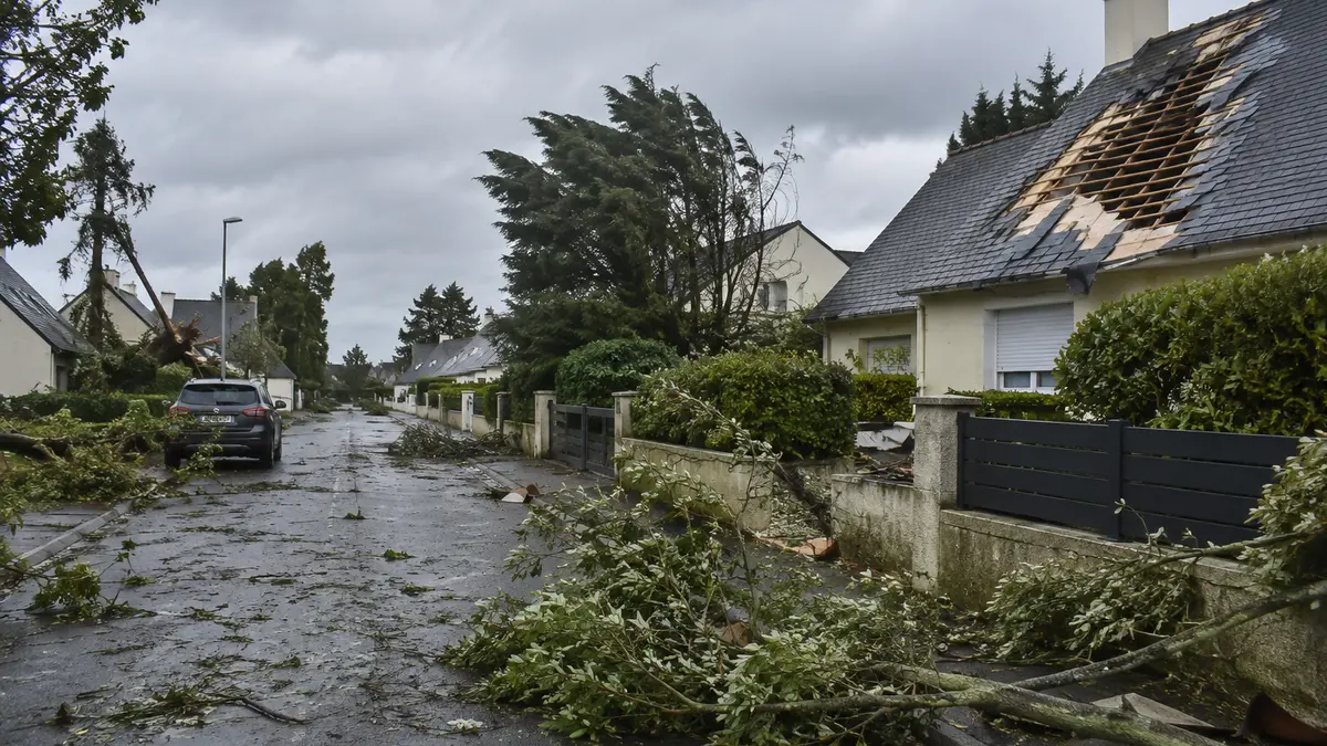 D&eacute;g&acirc;ts de temp&ecirc;te sur des maisons et des arbres